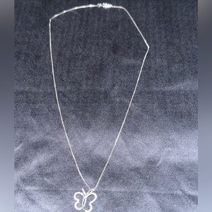 14KT white gold diamond accent butterfly w/ 10KT white gold box chain 19” 1.1mm